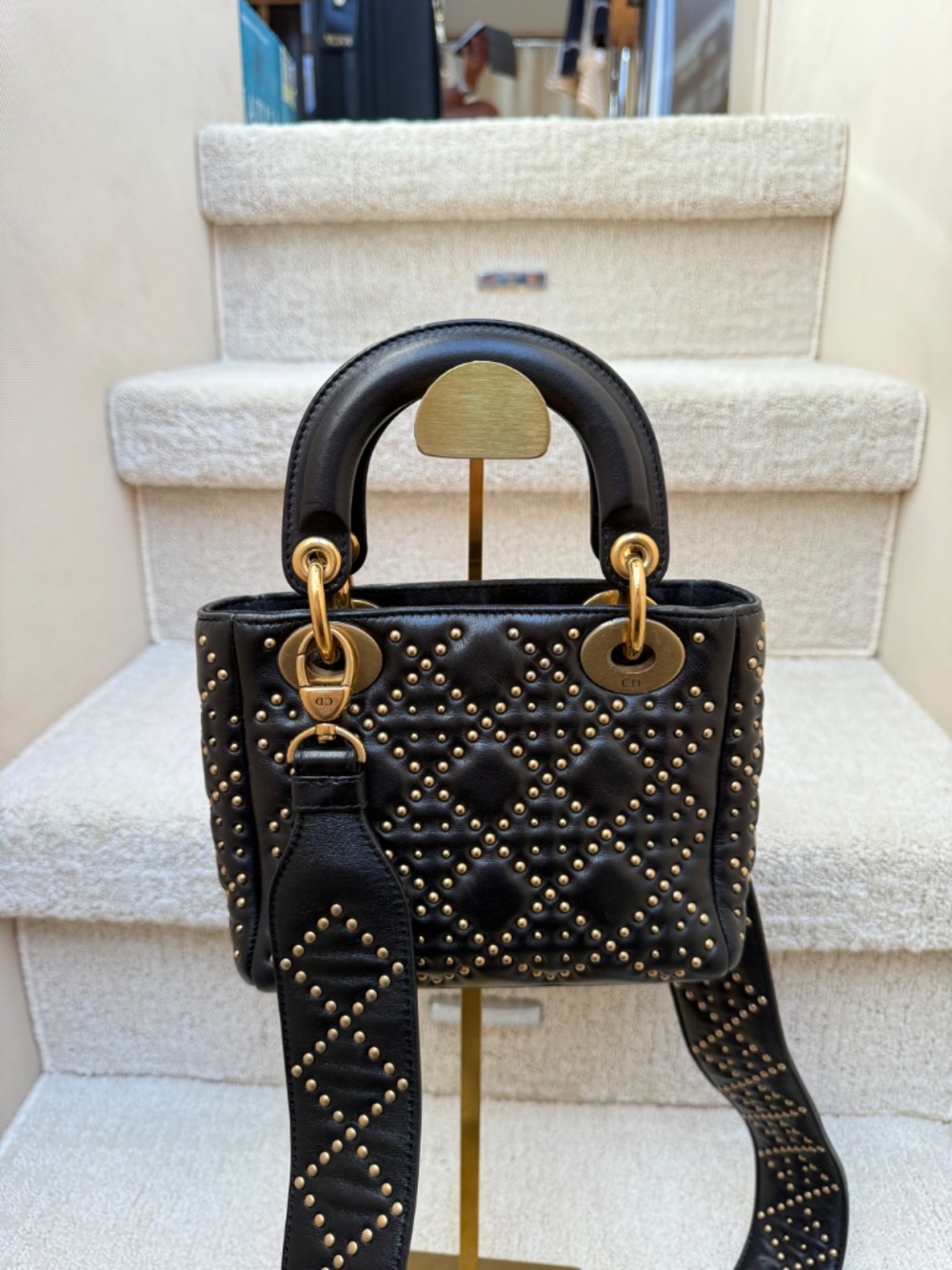 Christian Dior Calfskin Studded Mini Supple Lady Dior Black - Picture 5 of 12